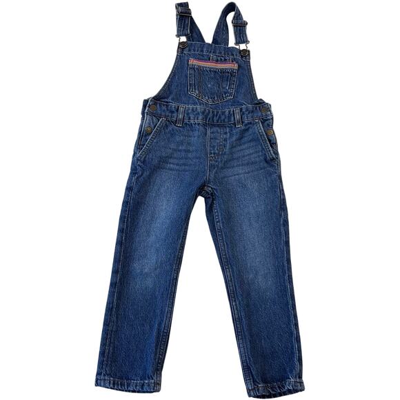 Fat Face fatface Young Crew Kids girls size 4 Denim Overalls Rainbow Detail - Picture 1 of 7
